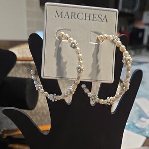 NWT Marchesa Silver and Pearl Embellished Hoop Earrings